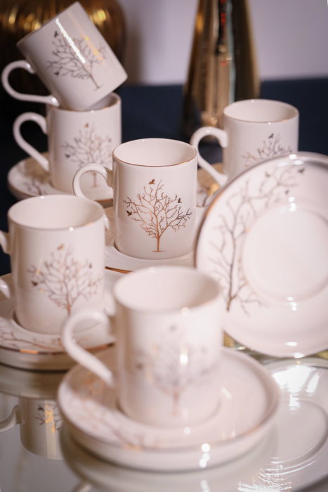 Hermia Hayat Ağacı Juego de tazas de café Blanco y dorado Hermia Hayat Ağacı Juego de tazas de café Blanco y dorado